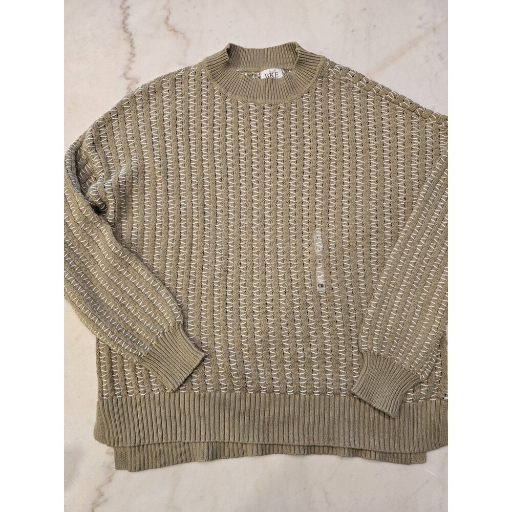 BKE Buckle Mens New Textured Crewneck Sweater Sz Small Olive Green Preppy Unisex